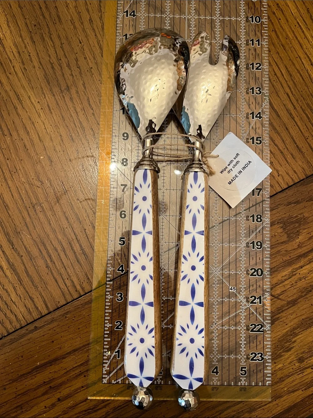 Ceramic Handle Salad Serving Set - Blue and White, new